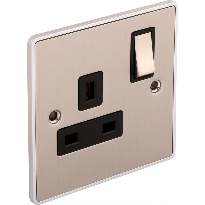 Urban Edge Brushed Chrome 13A DP Socket 1 Gang