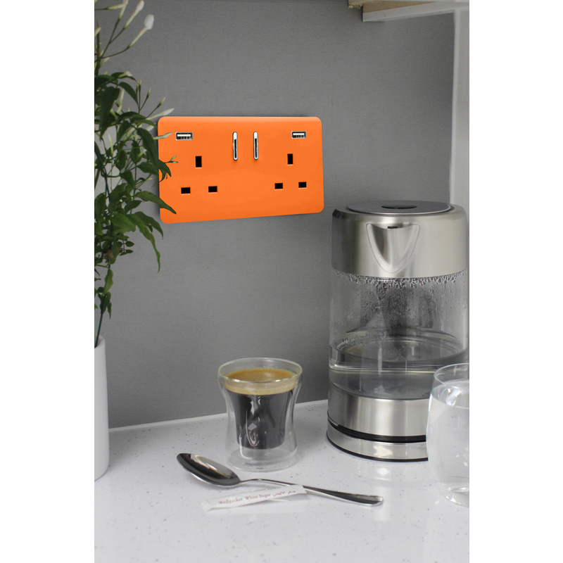 Trendiswitch Orange 2 Gang 13 Amp Socket. 2X2.1MaH USB 2 Gang