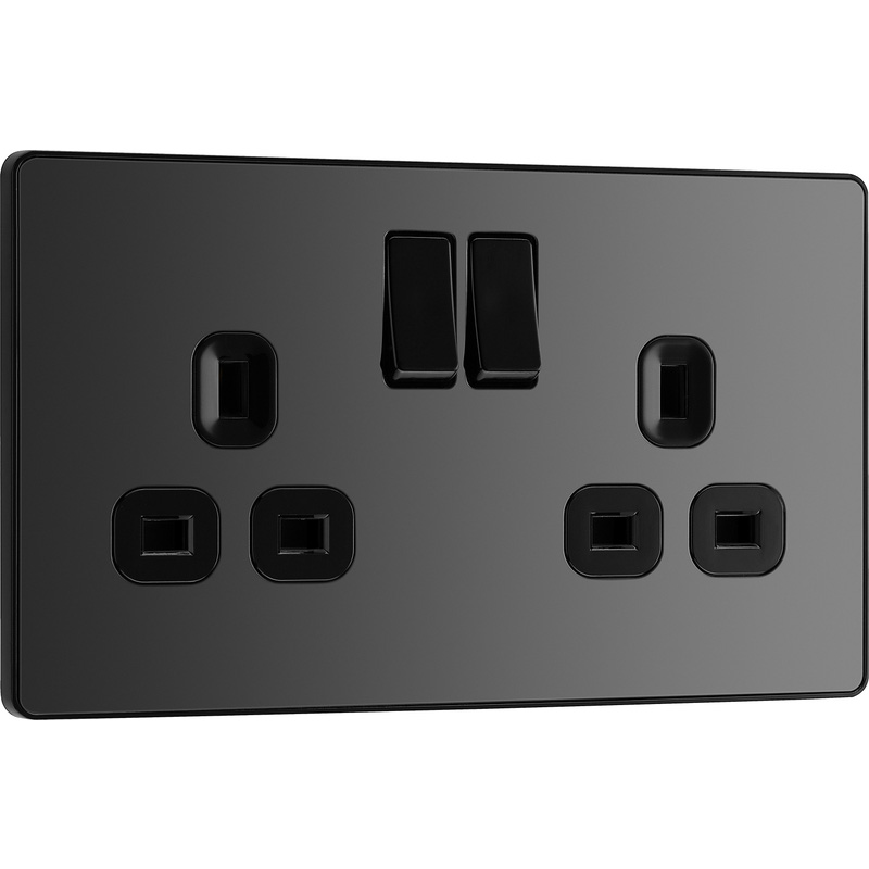 BG Evolve Black Chrome (Black Ins) Double Switched 13A Power Socket