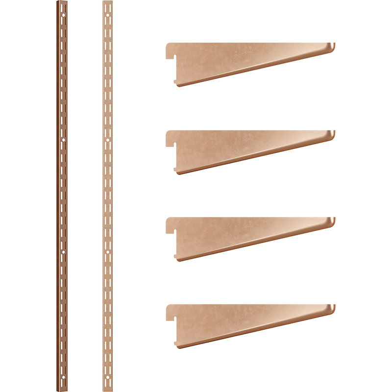 Rothley Bright Copper Twin Slot Shelving Kit 1220mm Uprights (x2) & 120mm Brackets (x4)