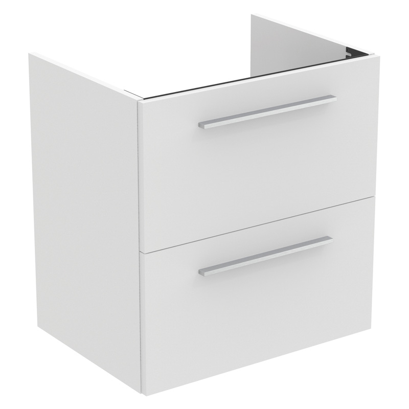 Ideal Standard i.life A Double Drawer Wall Hung Vanity Unit with Basin Matt White 600mm with Brushed Chrome Handles