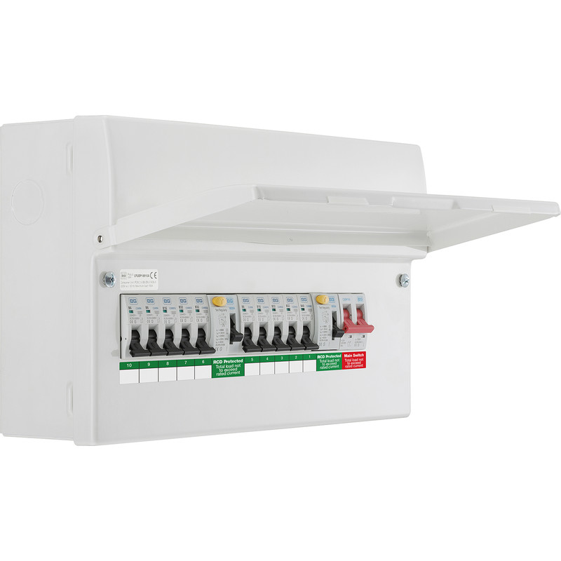 BG Metal Consumer Unit Dual 80A RCD Type A + 10 MCBs 10 Way