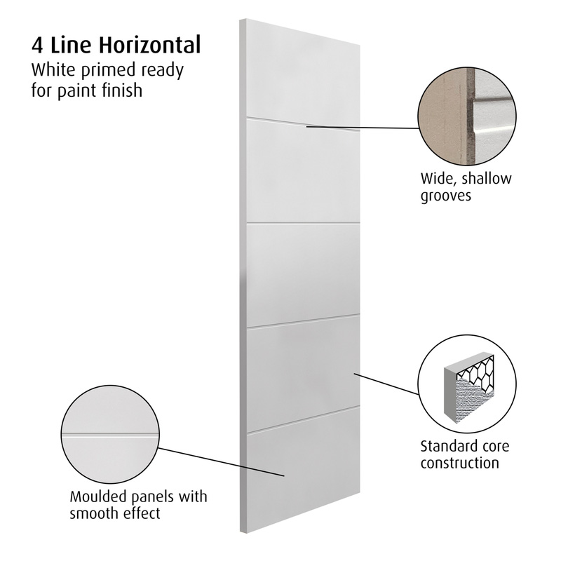 4 Line Horizontal Smooth Moulded Internal Door FD30 44 x 1981 x 610mm