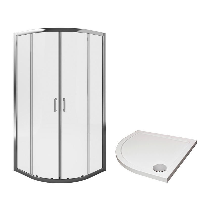 Aqualux Framed 8mm 2 Door Quadrant Shower Enclosure with Tray and Waste Kit 800x800mm