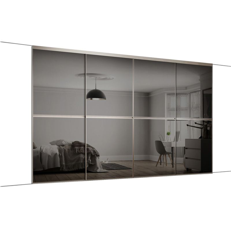 Spacepro Minimalist 4 Door Sliding Wardrobe Kit Silver Framed Grey Glass Doors 3616 x 2260mm
