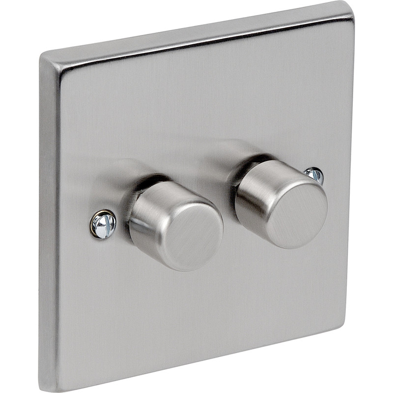 Satin Chrome LED Dimmer 2 Gang 2 Way