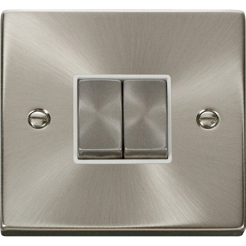 Click Deco Satin Chrome Switch 10A 2 Gang 2 Way
