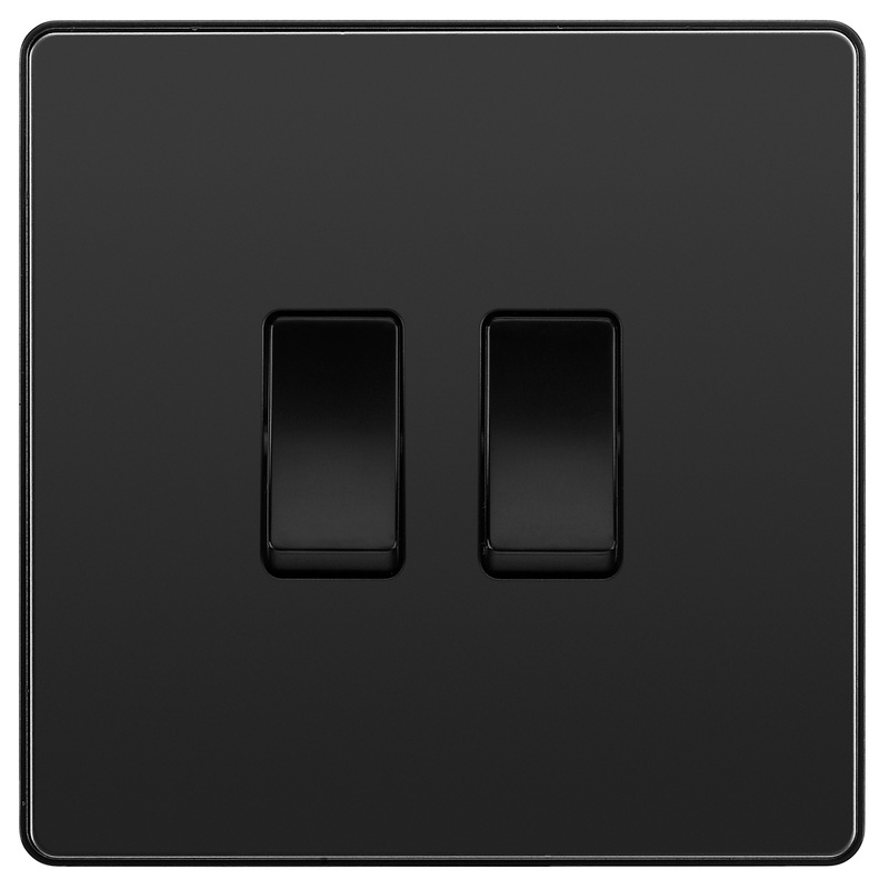 BG Evolve Black Chrome (Black Ins) Double Light Switch, 20A 16Ax, 2 Way