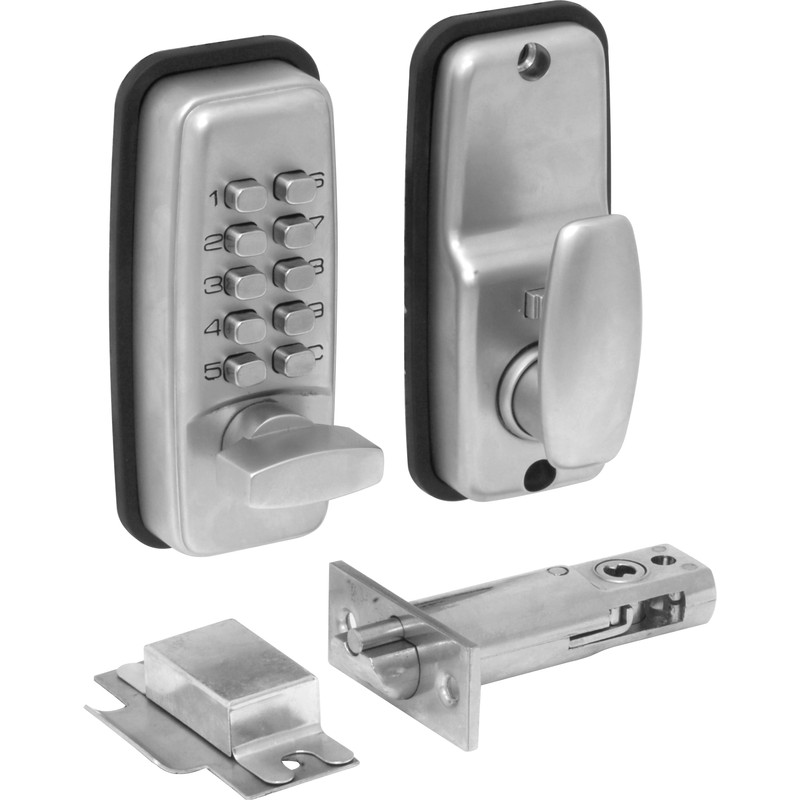 Mini Push-Button Lock with Holdback Satin Chrome