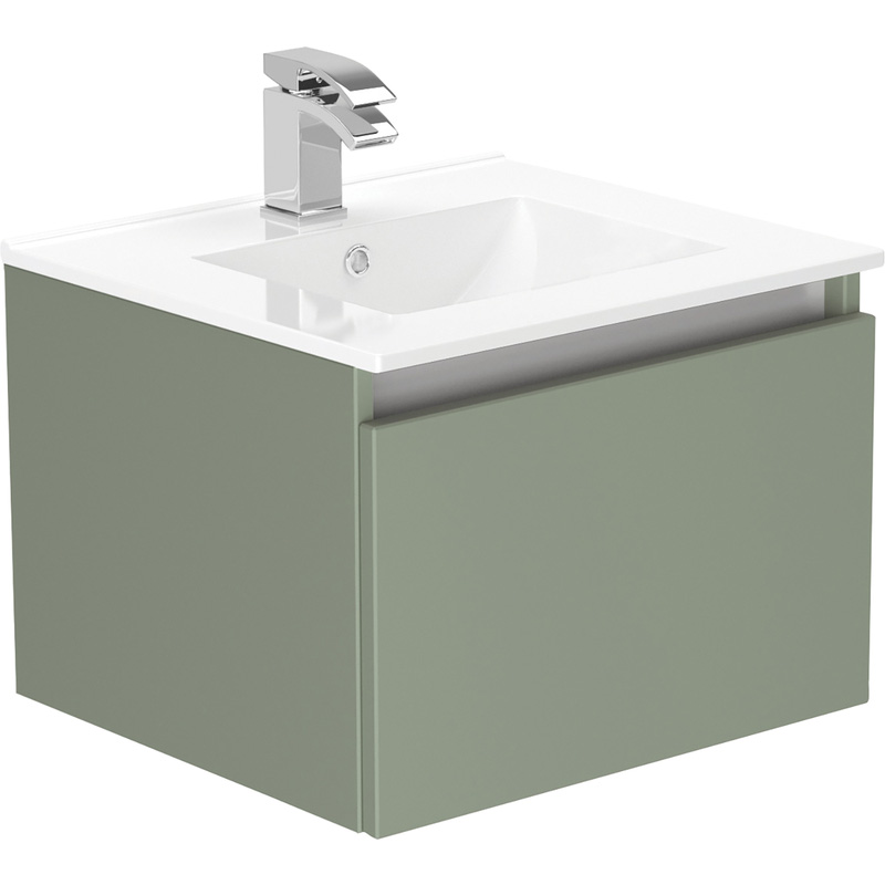 Newland Single Drawer Wall Hung Vanity Unit With Basin Sage Green 500mm