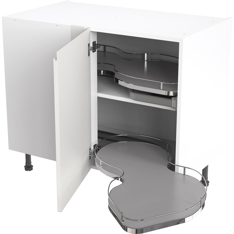 Kitchen Kit Flatpack J-Pull Kitchen Cabinet Pull Out Base Blind Corner Unit Super Gloss White 1000mm Right Hand