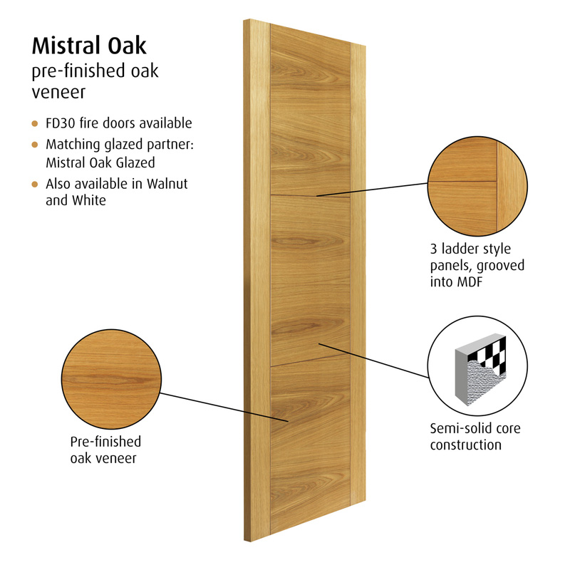 Mistral Oak Internal Door Pre-Finished 35 x 1981 x 610mm
