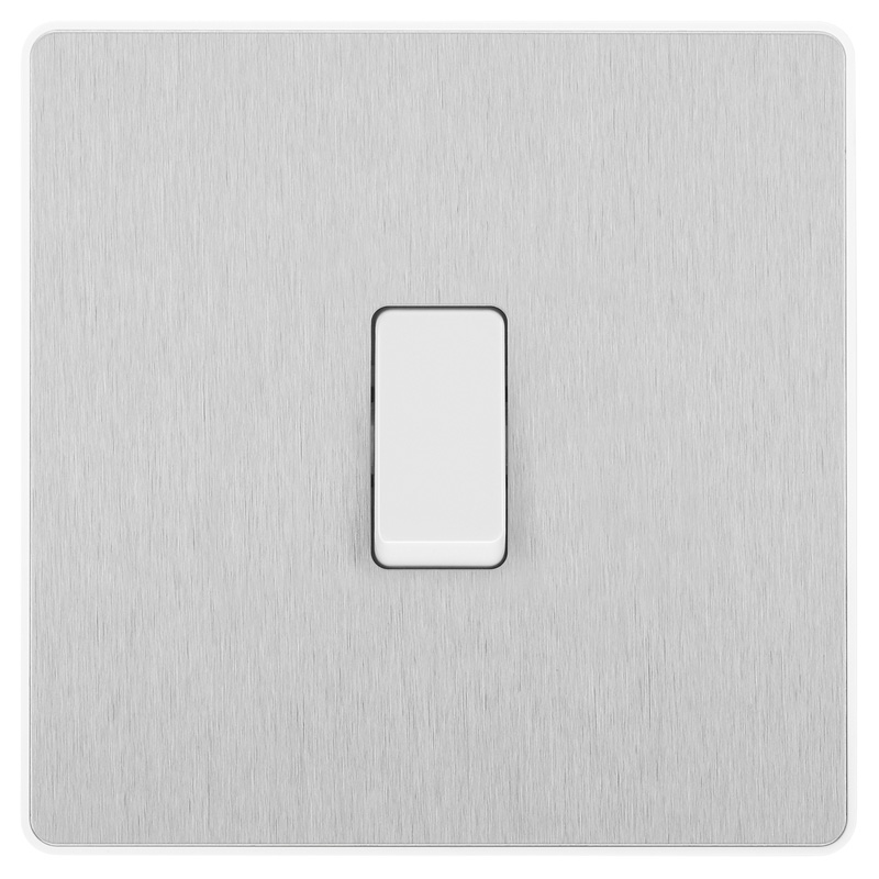 BG Evolve Brushed Steel (White Ins) Single Intermediate Light Switch, 20A 16Ax