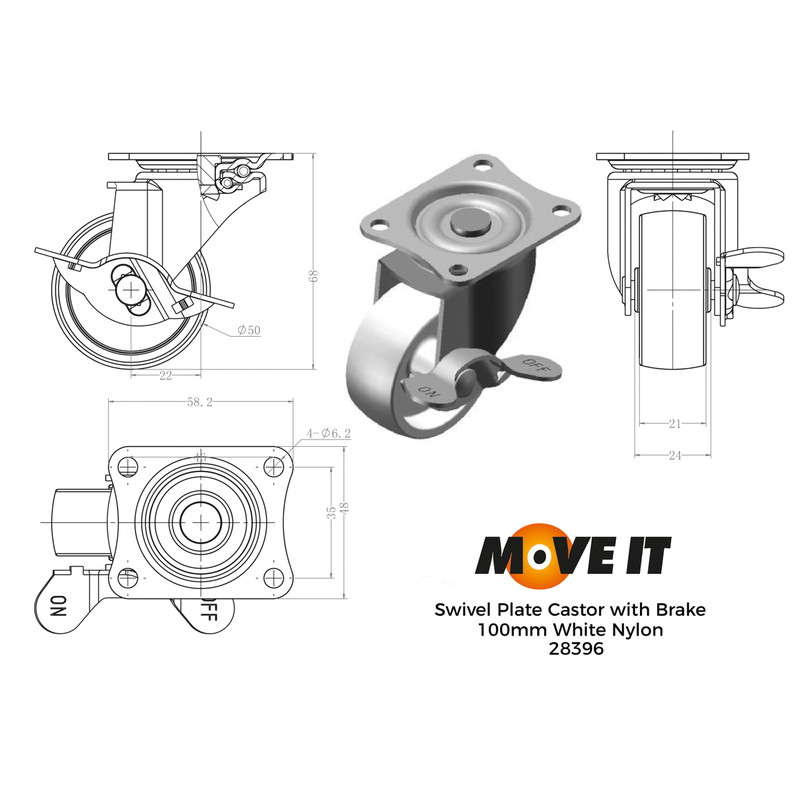 Swivel Wheel with Brake Castor 50mm 50kg