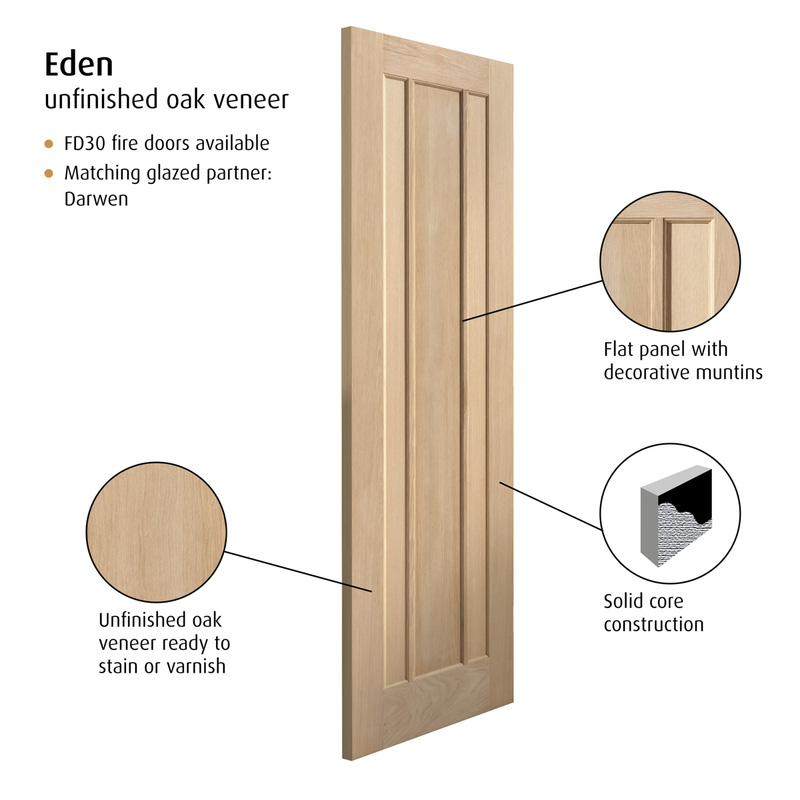 Eden Oak Internal Door Unfinished 35 x 1981 x 762mm