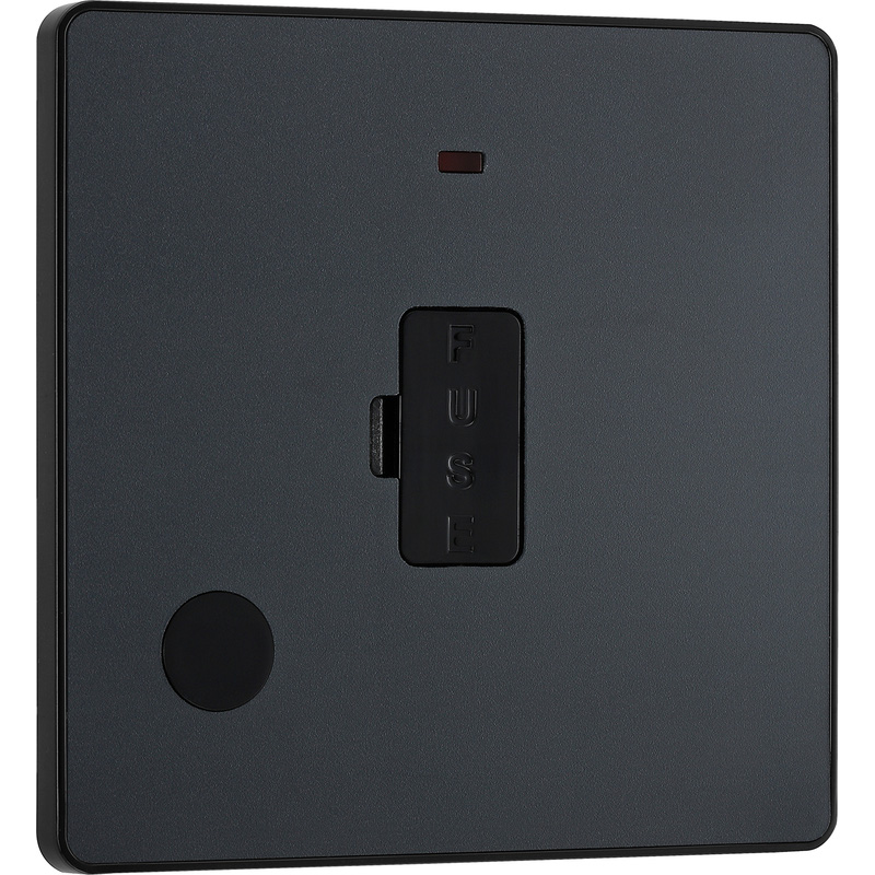 BG Evolve Matt Grey (Black Ins) Unswitched 13A Fused Connection Unit With Power Led Indicator, And Flex Outlet