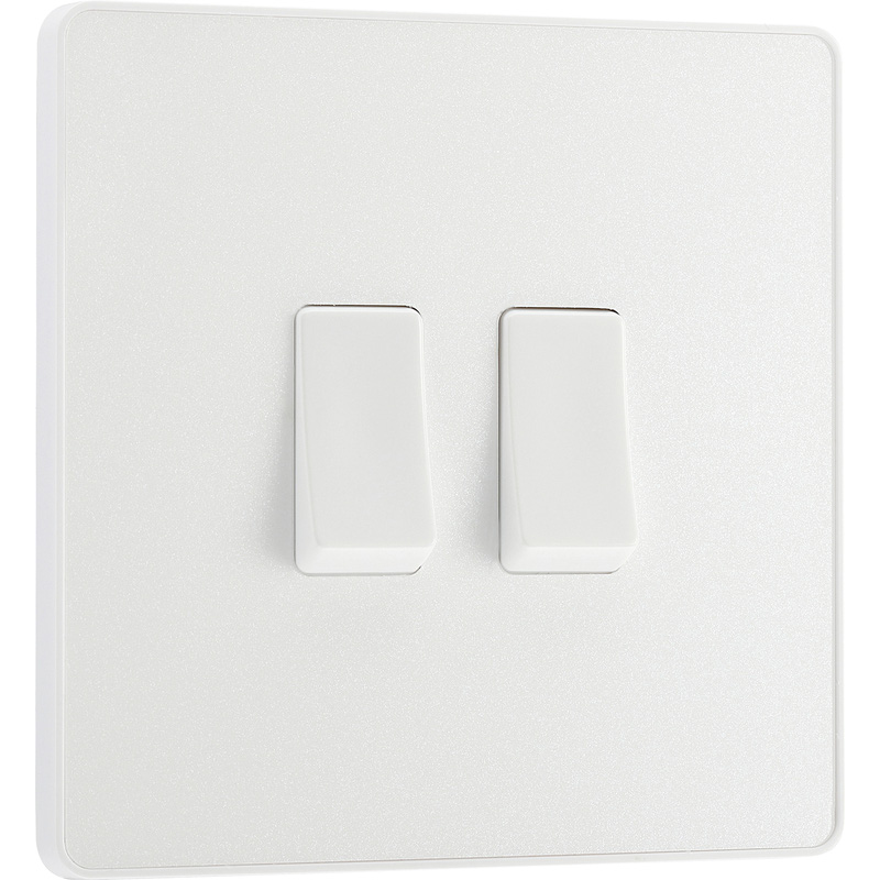 BG Evolve Pearlescent White (White Ins) Double Light Switch, 20A 16Ax, 2 Way