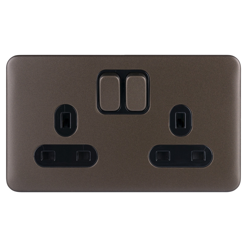 Schneider Electric Lisse Mocha Bronze Screwless 13A Switched Socket 1 Gang