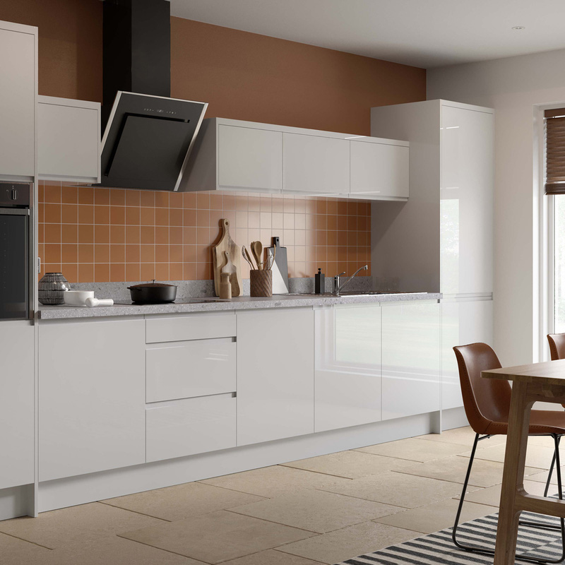 Kitchen Kit Flatpack J-Pull Kitchen Cabinet Wall Unit Super Gloss Light Grey 400mm