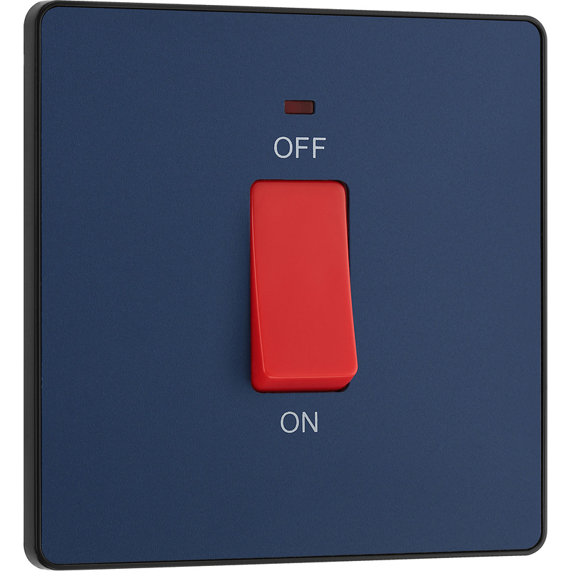 BG Evolve Matt Blue (Black Ins) 45A Square Switch, Double Pole With Led Power Indicator