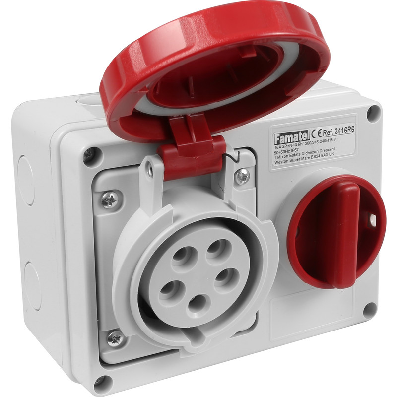 Industrial Socket IP67 415V 16A 3PN+E Switched