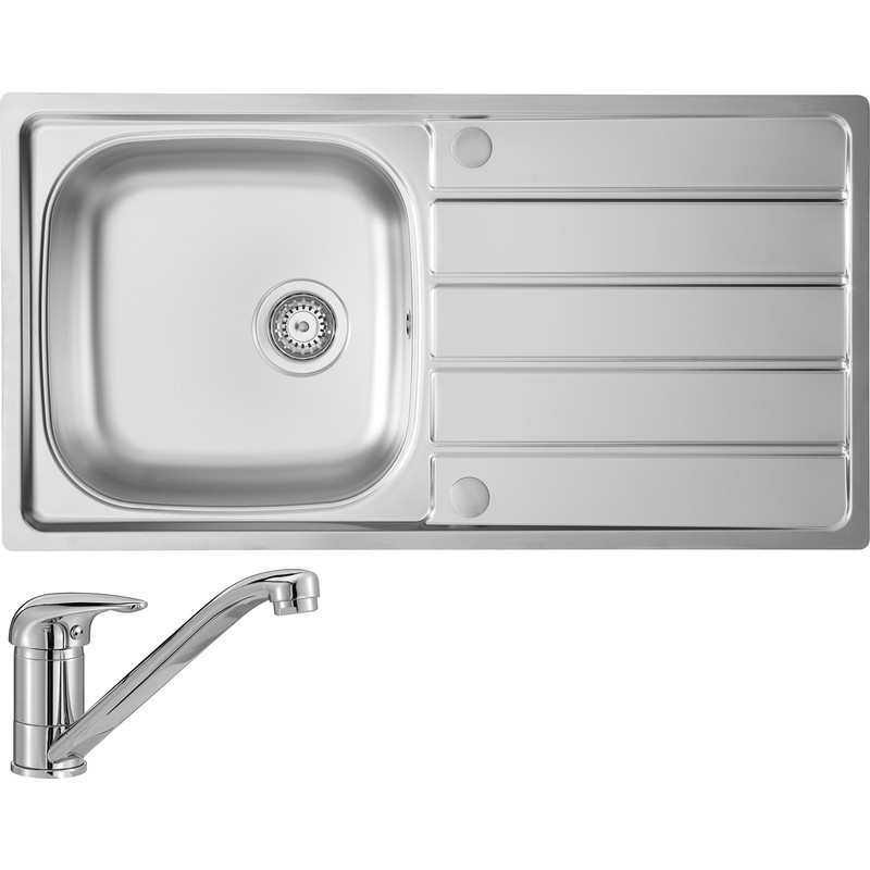 Reversible Stainless Steel Kitchen Sink & Drainer With Single Lever Mixer Tap Single Bowl