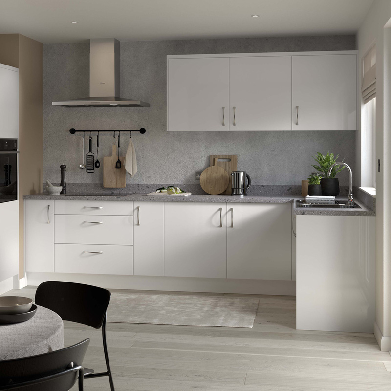 Kitchen Kit Flatpack Slab Kitchen Cabinet Tall Larder Unit Super Gloss Light Grey 300mm