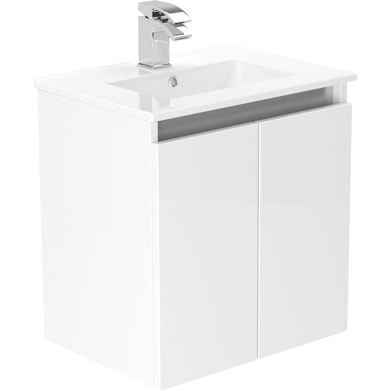 Newland Double Door Slimline Wall Hung Vanity Unit With Basin White Gloss 500mm