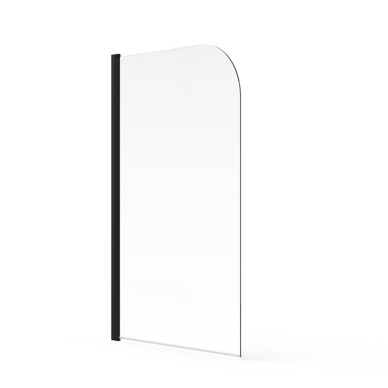 Aqualux Radius Bath Screen Matt Black Frame 1500x900mm