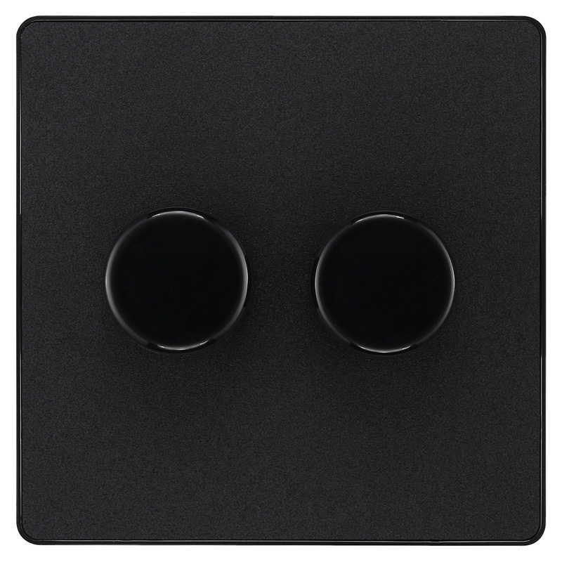 BG Evolve Matt Black (Black Ins) Trailing Edge Led 200W Double Dimmer Switch, 2-Way Push On/Off