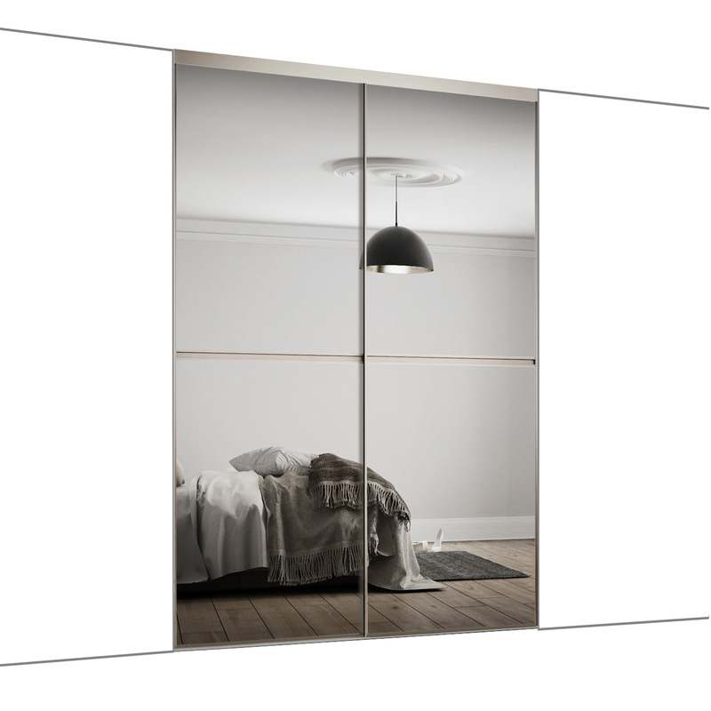 Spacepro Minimalist 2 Door Sliding Wardrobe Kit Silver Framed Silver Mirror Doors 1200 x 2260mm