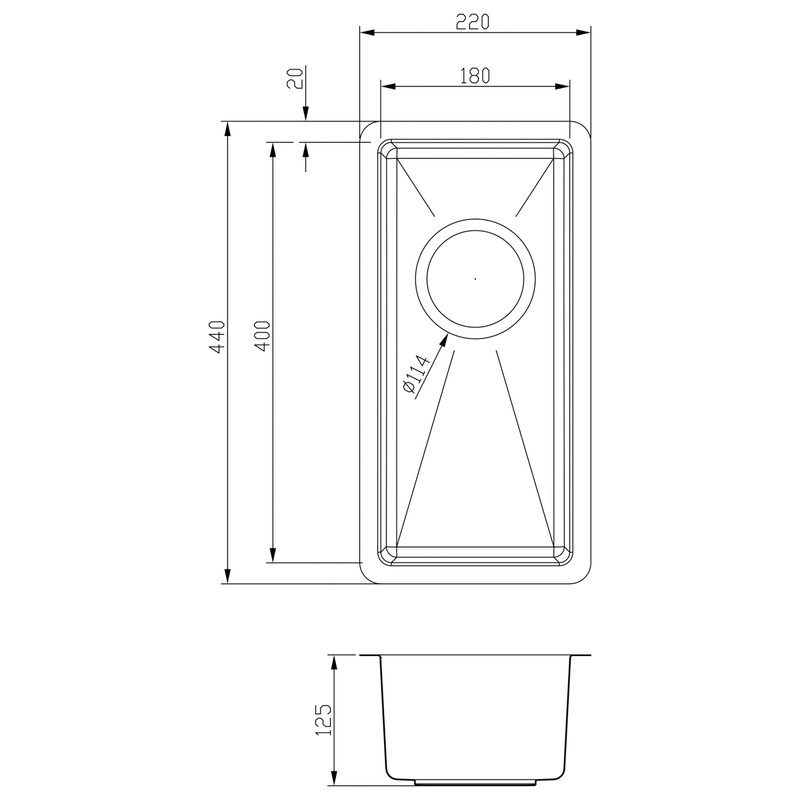 Stainless Steel Half Bowl Kitchen Sink 220 x 440 x 125mm