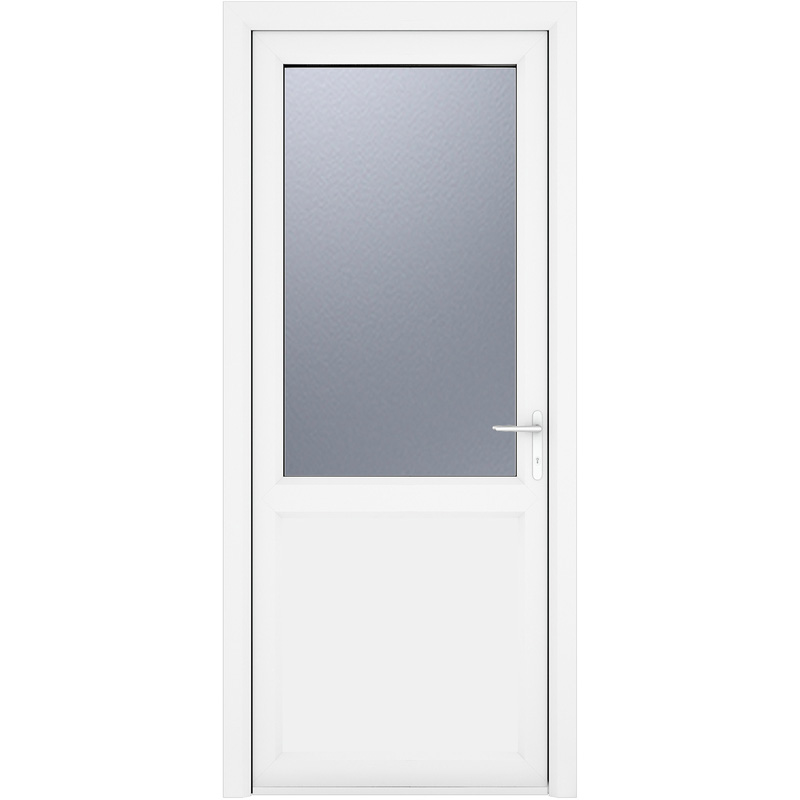 Crystal uPVC Single Door Half Glass Half Panel Left Hand Open In 890mm x 2090mm Obscure Triple Glazed White