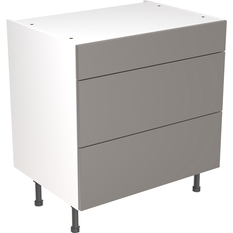 Kitchen Kit Flatpack Slab Kitchen Cabinet Base 3 Drawer Unit Super Gloss Dust Grey 800mm