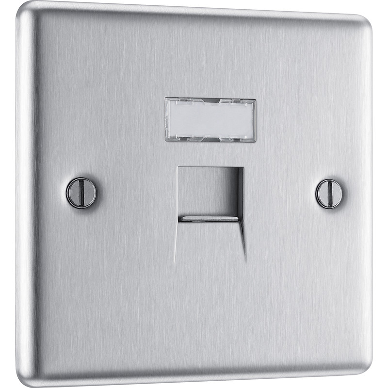 BG Brushed Steel Telephone Socket Ethernet RJ45