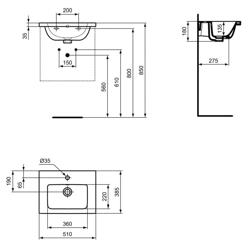 Ideal Standard i.life S Compact Wall Hung Vanity Unit with Basin Matt Quartz Grey 500mm with Matt Black Handle