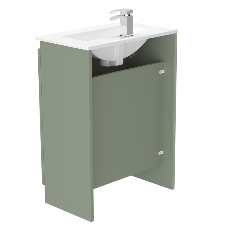 Newland Double Door Slimline Floor Standing Vanity Unit With Basin Sage Green 600mm