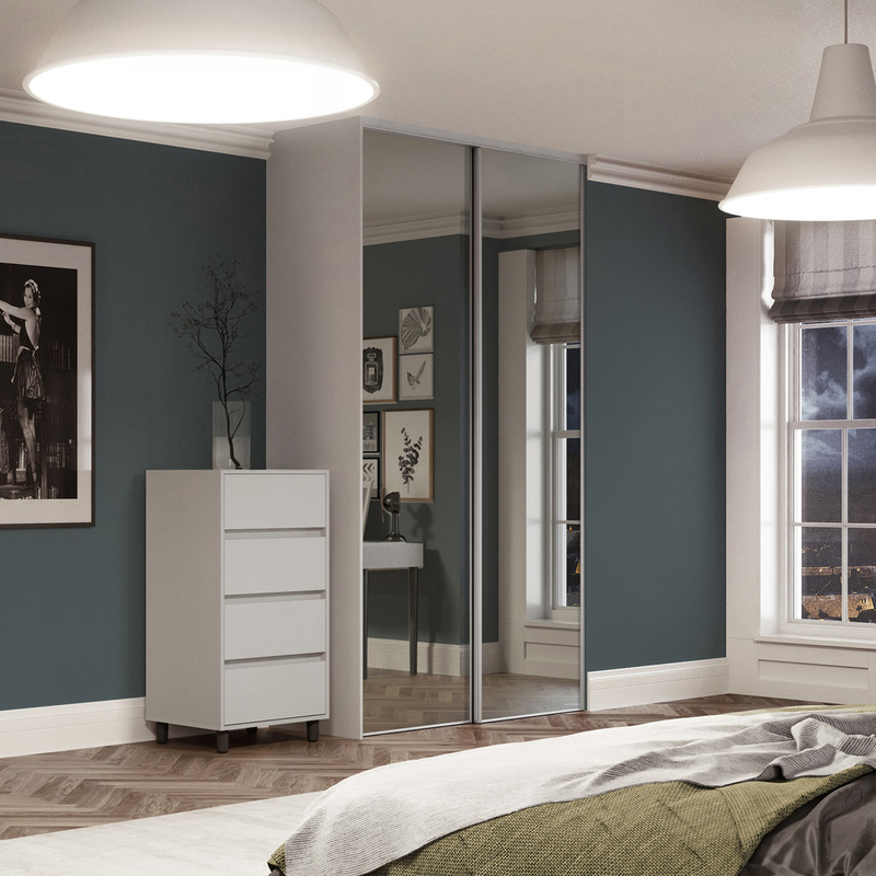 Spacepro Classic 2 Door Sliding Wardrobe Kit Dove Grey Framed Mirror 1793 x 2260mm