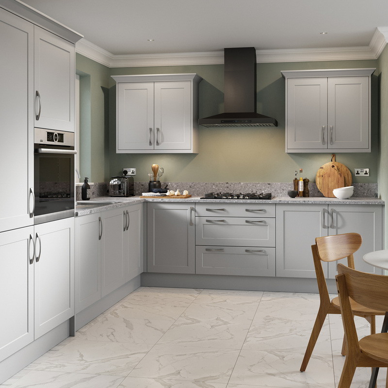 Kitchen Kit Ready Made Shaker Kitchen Cabinet Base Unit Ultra Matt Light Grey 300mm