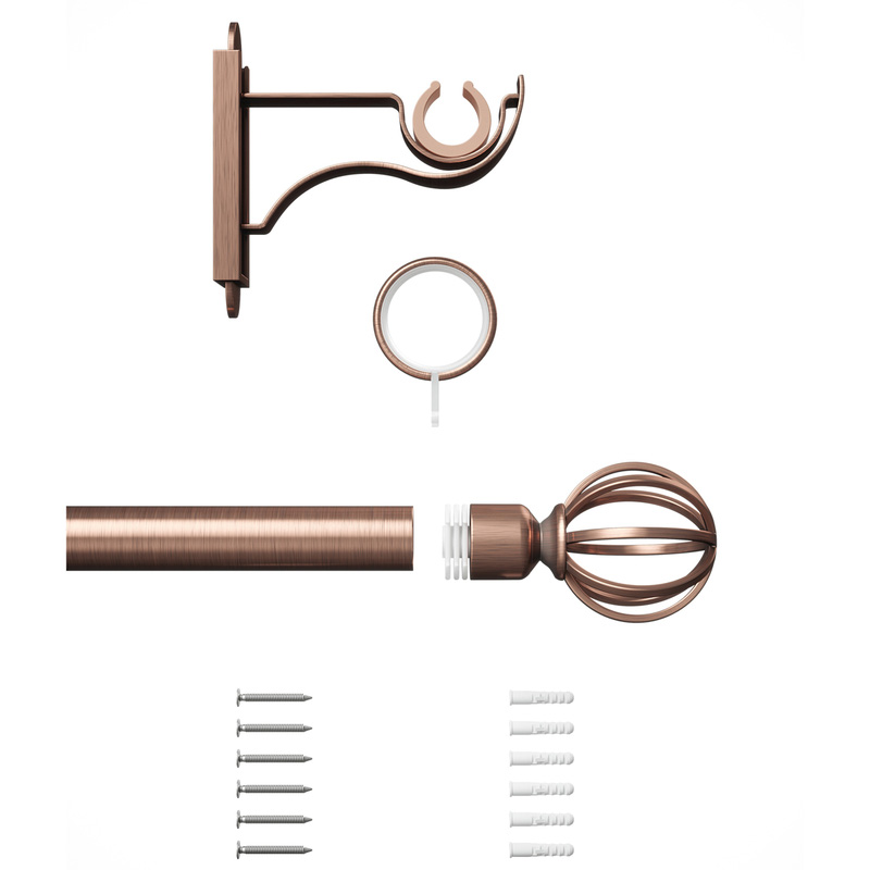Rothley Curtain Pole Kit with Cage Orb Finials & Rings Antique Copper 25mm x 1829mm