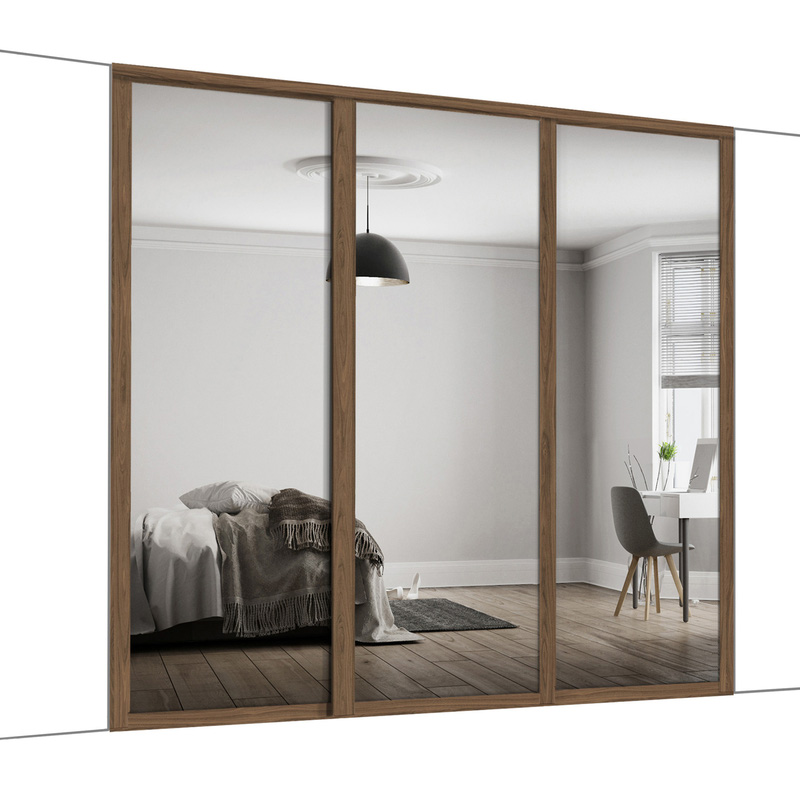 Spacepro Shaker 3 Door Sliding Wardrobe Kit Walnut Framed Mirror 1680 x 2260mm