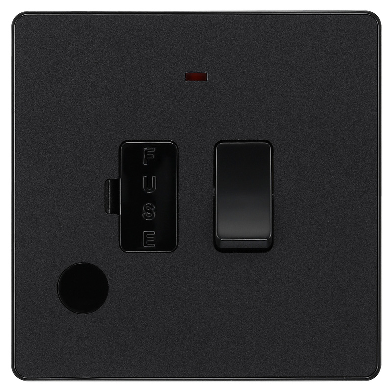 BG Evolve Matt Black (Black Ins) Switched 13A Fused Connection Unit With Power Led Indicator, And Flex Outlet
