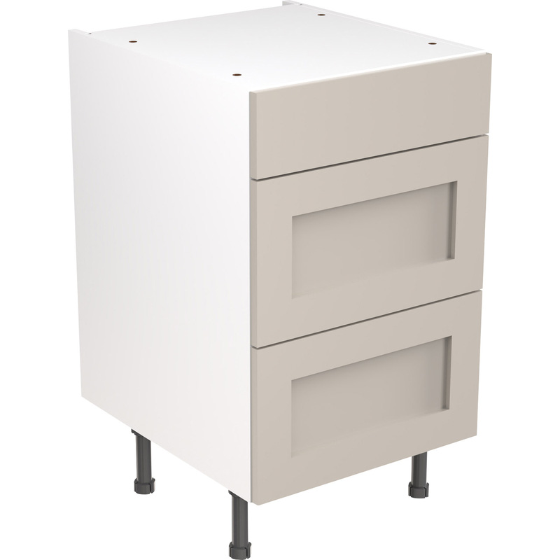 Kitchen Kit Flatpack Shaker Kitchen Cabinet Base 3 Drawer Unit Ultra Matt Light Grey 500mm