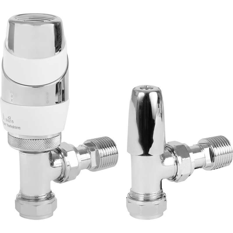 Pegler Decorative TRV and Lockshield White and Chrome Angled 15mm