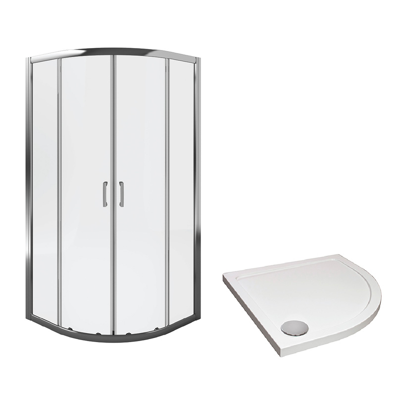 Aqualux Framed 6mm 2 Door Quadrant Shower Enclosure with Tray and Waste Kit 900x900mm