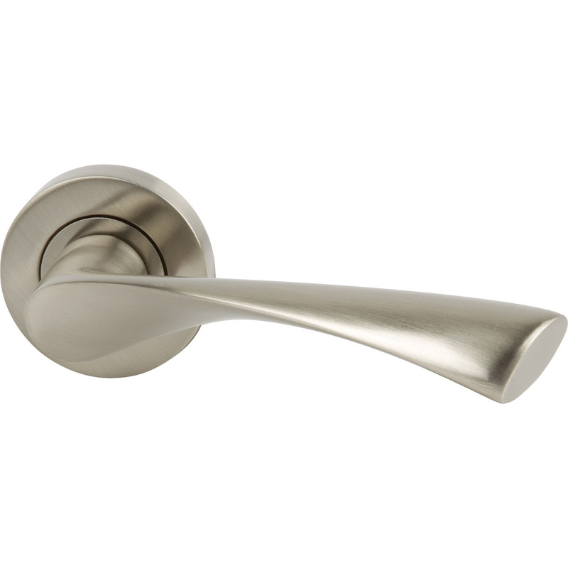 Hafele Olton Lever on Rose Door Handles Satin Nickel