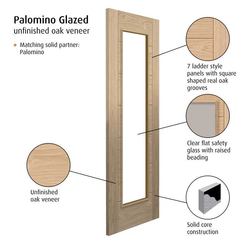 Palomino Oak Clear Glazed Internal Door Unfinished 35 x 1981 x 686mm