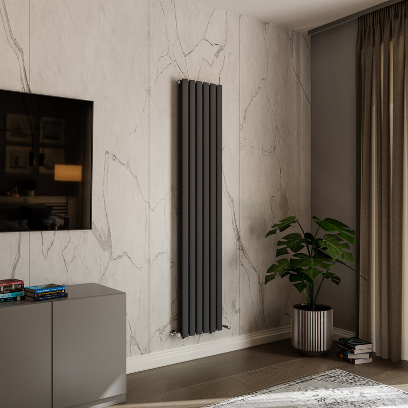 Azur Nero Duplex Designer Oval Tube Radiator 1800 x 360mm 3512Btu Anthracite