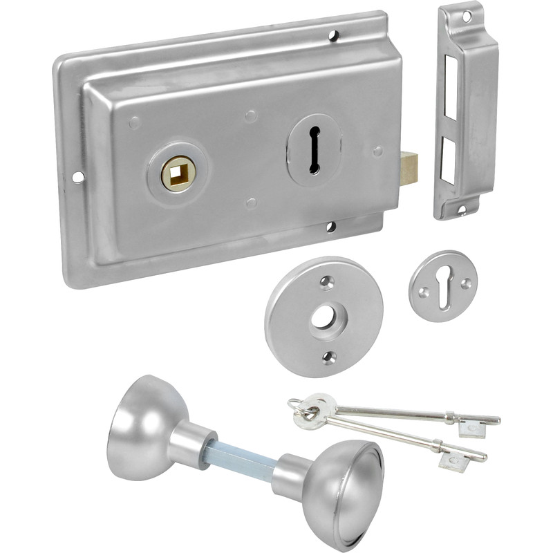 Rim Lock with Handles Satin Chrome