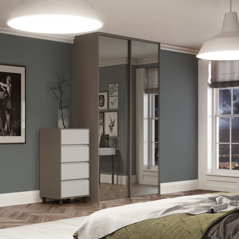 Spacepro Classic 2 Door Sliding Wardrobe Kit Stone Grey Framed Mirror 1793 x 2260mm